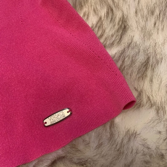 Vintage Versace Jeans Couture Top pink studded open shoulder cute y2k 90s - Picture 5 of 7